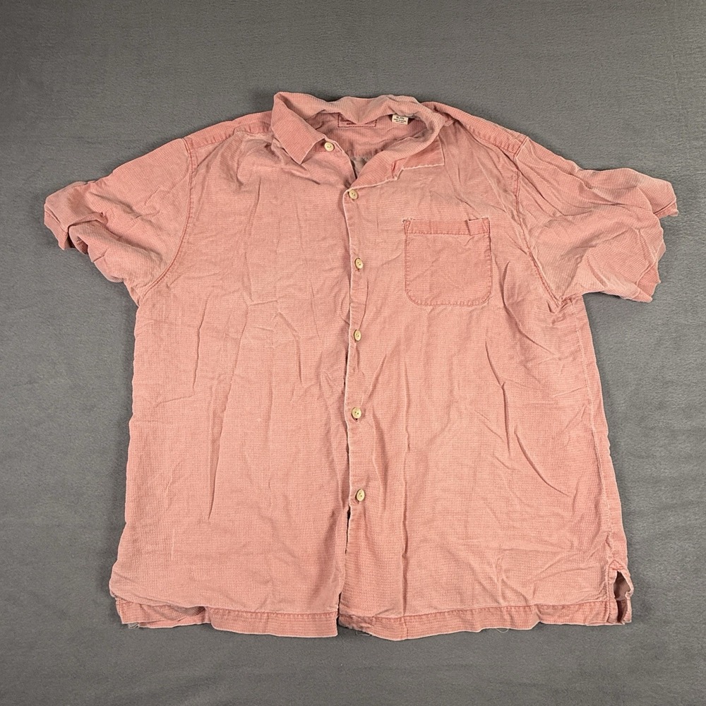 Tommy Bahama Camp Shirt Orange‎ Peach 100% Silk Hawaiian Button Up XL